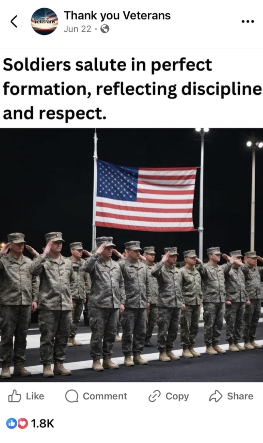 army - Veterans Thank you Veterans Jun 22. Soldiers salute in perfect formation, reflecting discipline and respect. Q Comment Copy